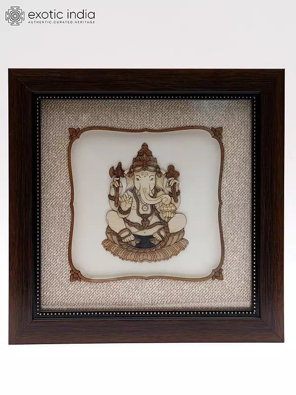 Chaturbhuja Lord Ganesha | Wood Carved Frame | Wall Hanging