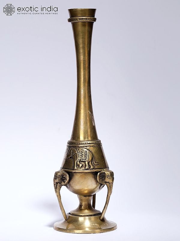 8" Elephant Design Flower Vase in Brass