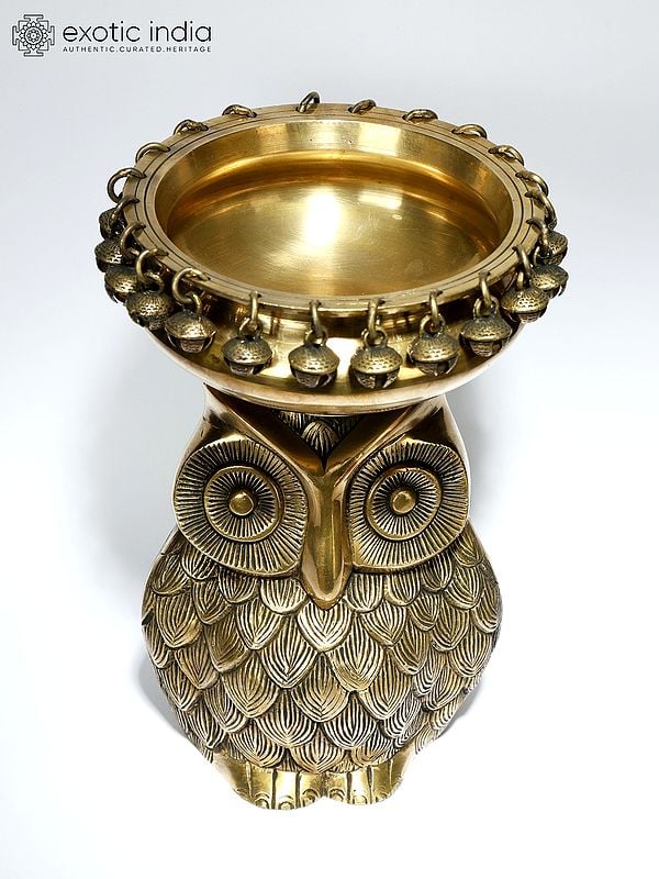 9" Designer Urli on Owl Head in Brass