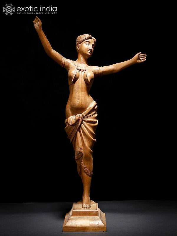 19" Dancing Beauty Wood Carved Statue | Home Altar Decor