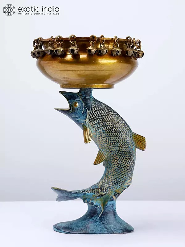 11" Designer Fish Urli in Brass