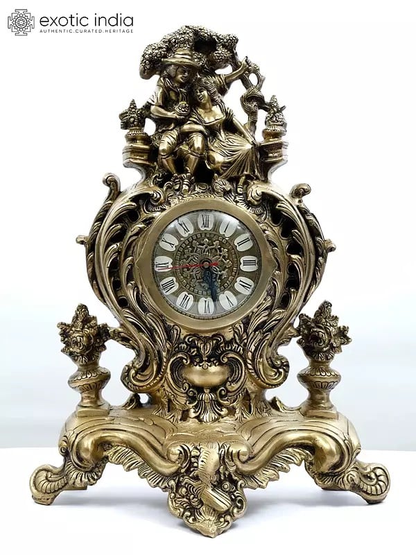 19" Designer Tabletop Roman Clock in Brass