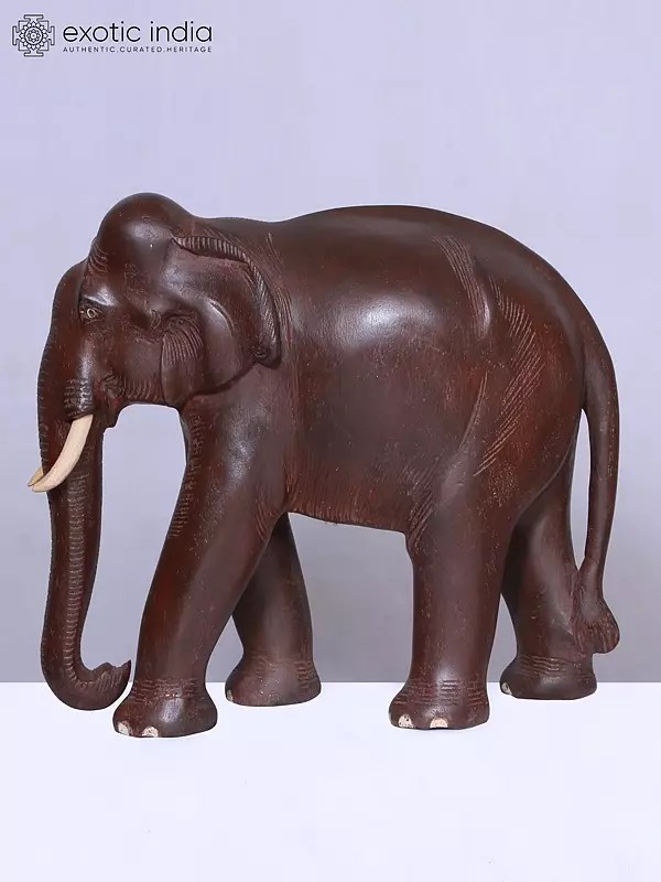 13" Mahagani Wood Elephant Statue | Handmade | Decorative Figurine