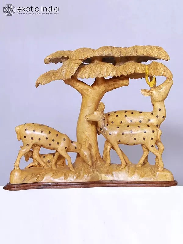 16" Deer Family Wooden Sculpture | Handmade | Home Décor Figurine