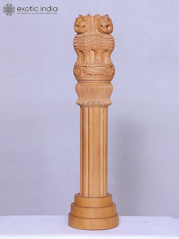 14" White Wooden Ashoka Stambh | Handmade | Wood Carving | Table Décor