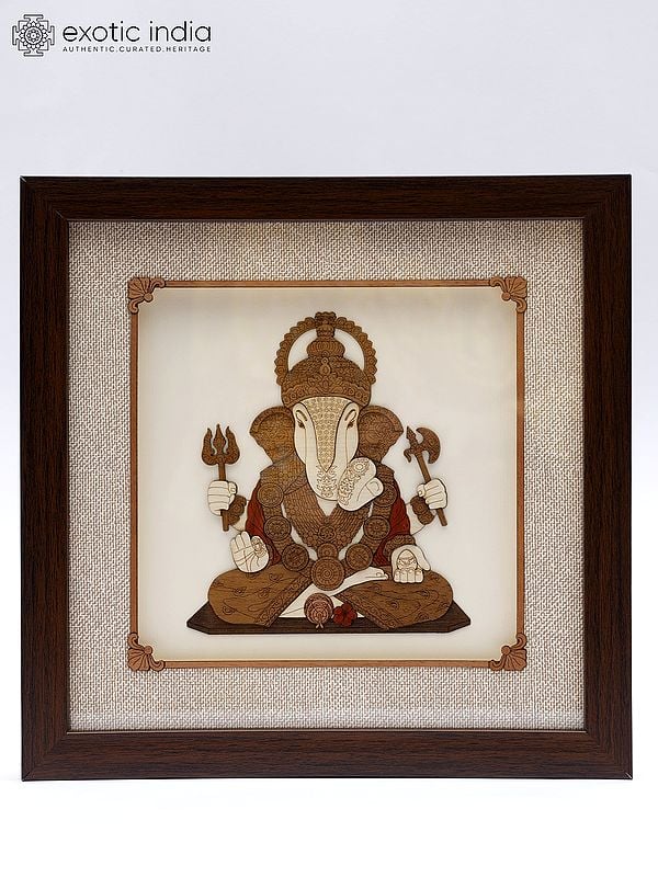 Sitting Lord Ganesha | Wood Carved Frame | Wall Hanging