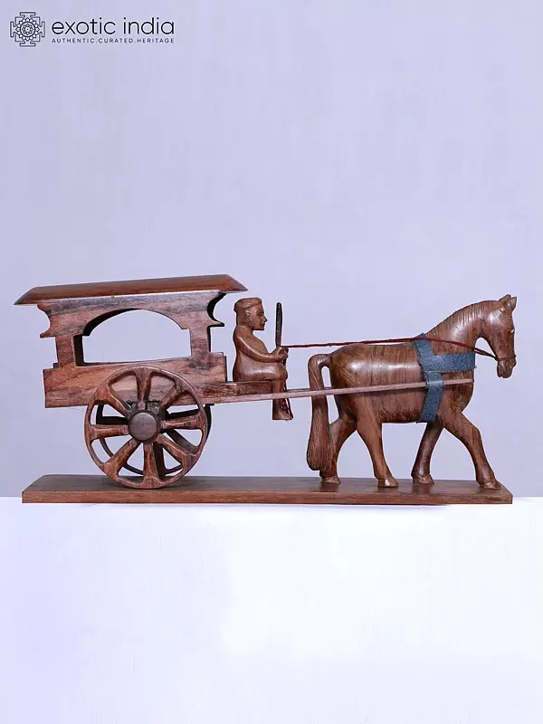 14" Bullock Cart Wooden Figurine | Wood Carving | Table Décor Statue