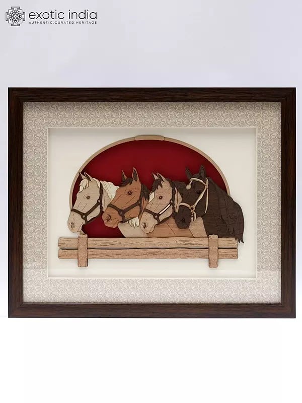 Four Horses | Wood Carved Frame | Wall Hanging