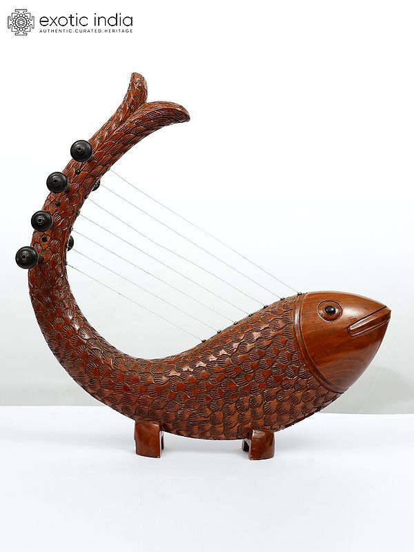 20" Fish Design Wooden Veena | Stylish Musical Decor