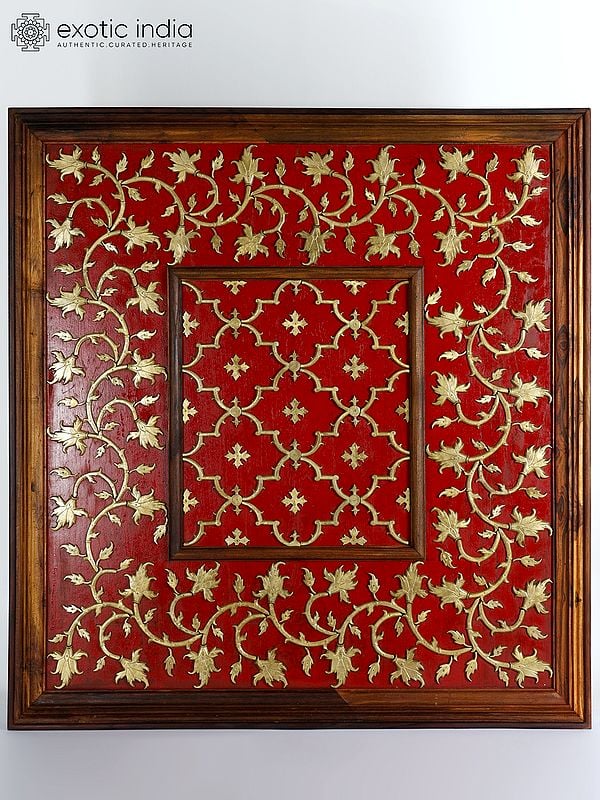 48" Large Brass Floral Design Wooden Frame | Wall Hanging