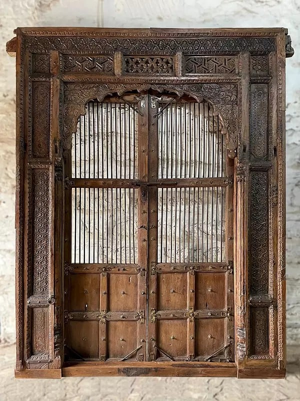 110" Large Traditional Hand Carved Old Wood Heavy Indian Door