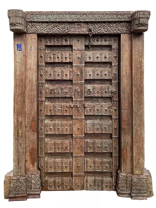 83" Large Traditional Hand Carved Antique Old Teak Wood Door