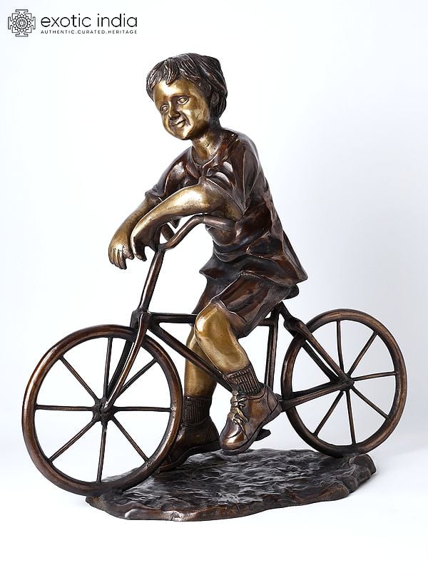 23" Bicycle Boy | Decorative Brass Statue | Home Decor