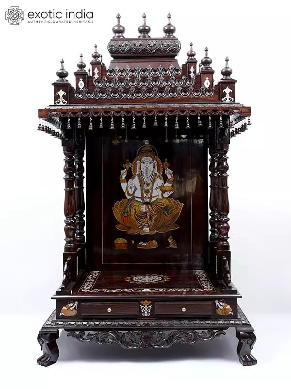 70" Designer Huge Temple in Wood with Lord Ganesha Inlay