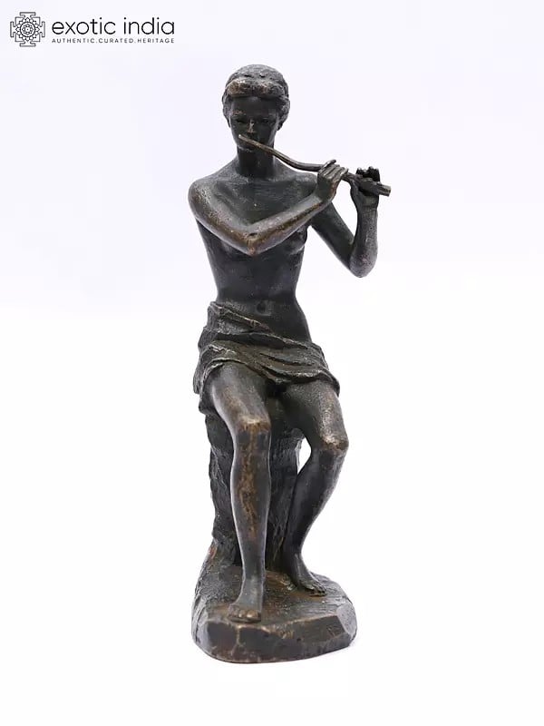 8" Man Playing Flute | Renaissance Bronze Sculpture | Table Decor