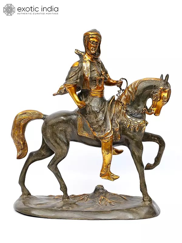 17" Warrior on Horse | Brass Statue