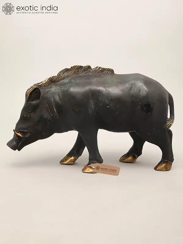 12" Wild Boar Brass Statue | Table Piece