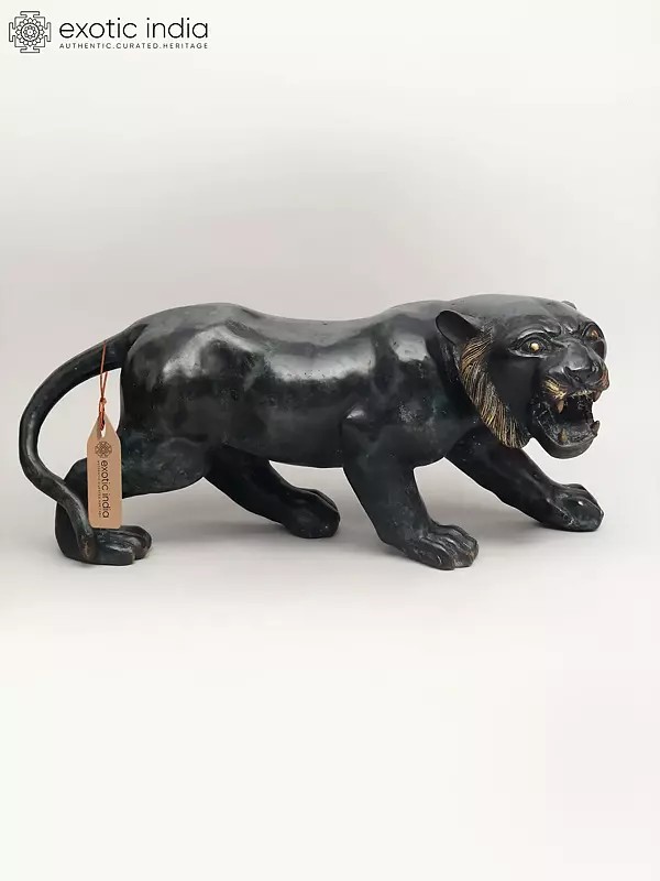 33" The Watchful Hunter: Black Panther Statue in Brass | Home Decor
