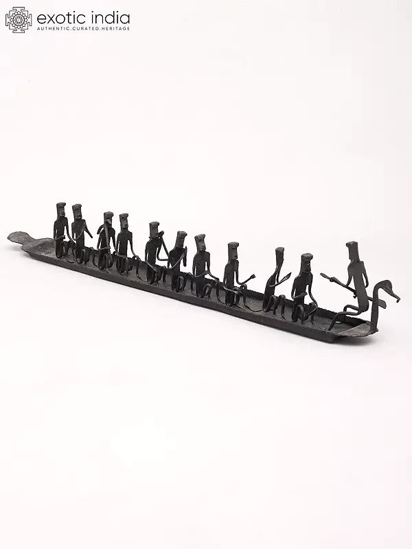 24" Dhokra Tribal Boat with Rowers | Decorative Table Piece