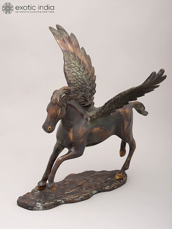 17"  Brass Pegasus – Decorative Mythical Horse Sculpture | Home Decor