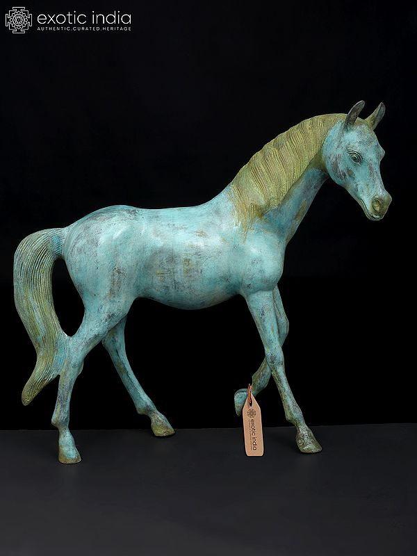 20" Turquoise Decorative Horse in Brass | Home Decor