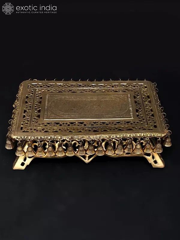 21" Rectangular Shaped Brass Chowki/Pedestal in Brass with Dangling Bells