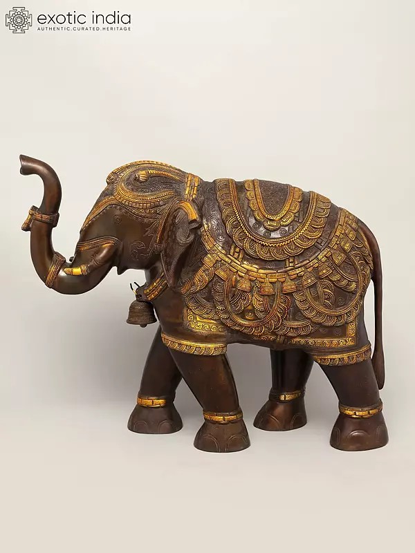 25" Royal Elephant with Upraised Trunk | Brass Statue | Home Decor