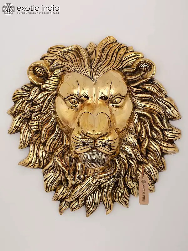 14" Brass Lion Head Wall Hanging - Symbol of Power and Majesty | Brass Statue | Home Decor