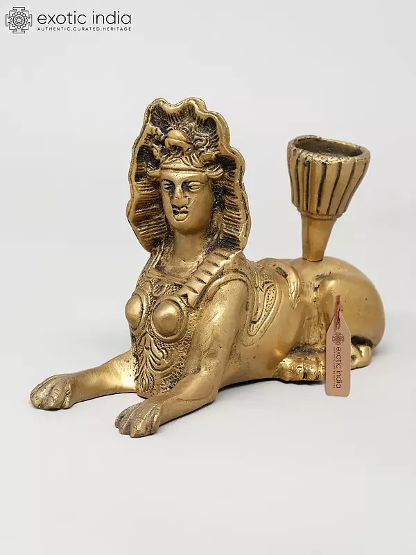 6" Grecian Sphinx with Candle Holder | Brass Statue