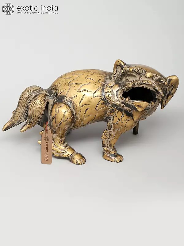 9" Foo Dog Inspired Mythical Guardian | Brass Statue
