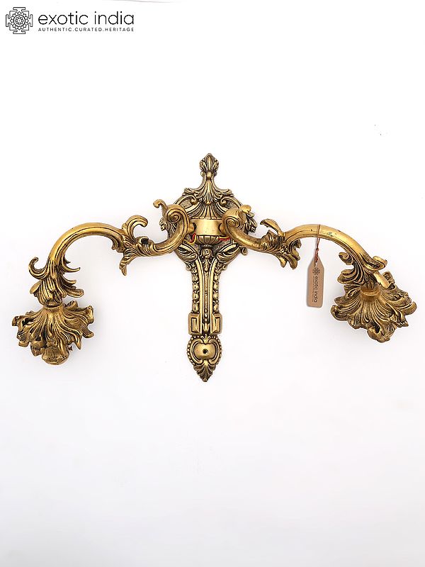 20" Elegant Brass Wall Lamp Brackets - Floral Patterns with Light Bulb Provision | Home Decor