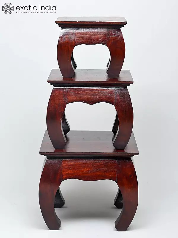 Set of 3 Wooden Stools | Handmade Mando Wood Stool | Made in India
