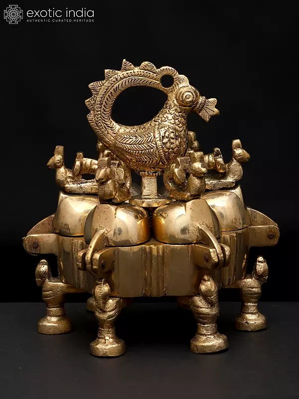 4" Peacock Ritual Box with Lids in Brass | Handmade | Made in India