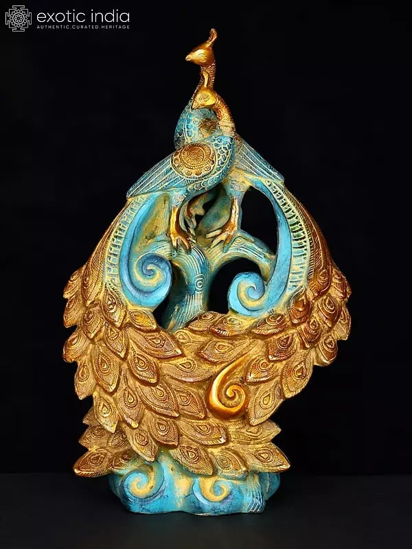 12" Pair of Peacocks with Beautiful Tail | Brass Statue