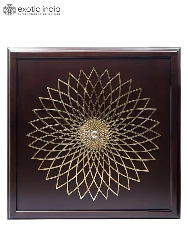 46" Large Wood Framed Mandala Art in Brass | Wall Hanging