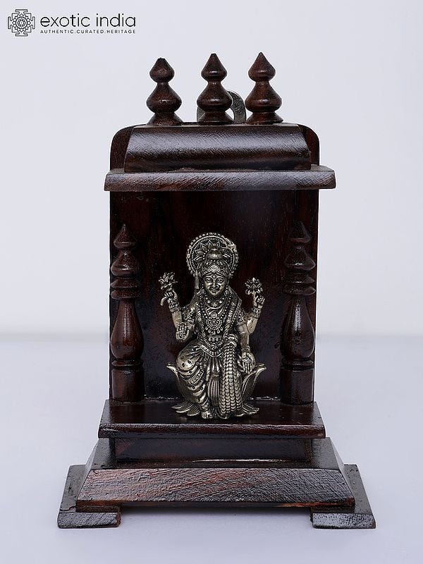 6" Small Superfine Goddess Lakshmi Temple | Brass Statue with Wooden Temple | Wall Hanging