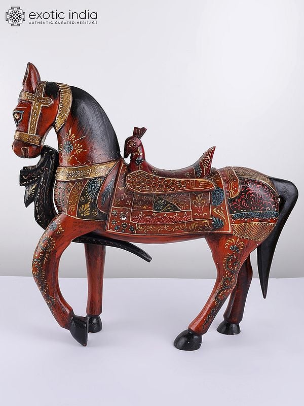 15" Hand-Painted Decorative Horse in Wood | Table Decor