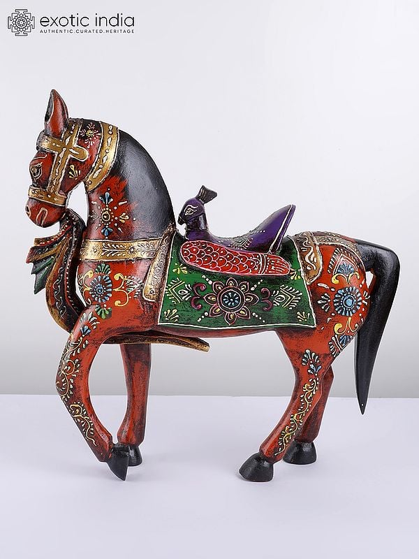 12" Hand-Painted Decorative Horse in Wood | Table Decor