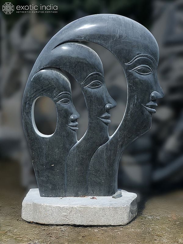 60" The Face Of Family - Modern Art Sculpture In Granite Stone