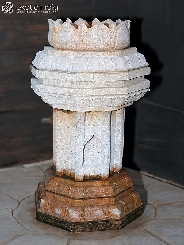 32" Large Granite Stone Tulsi Stand In Lotus Design