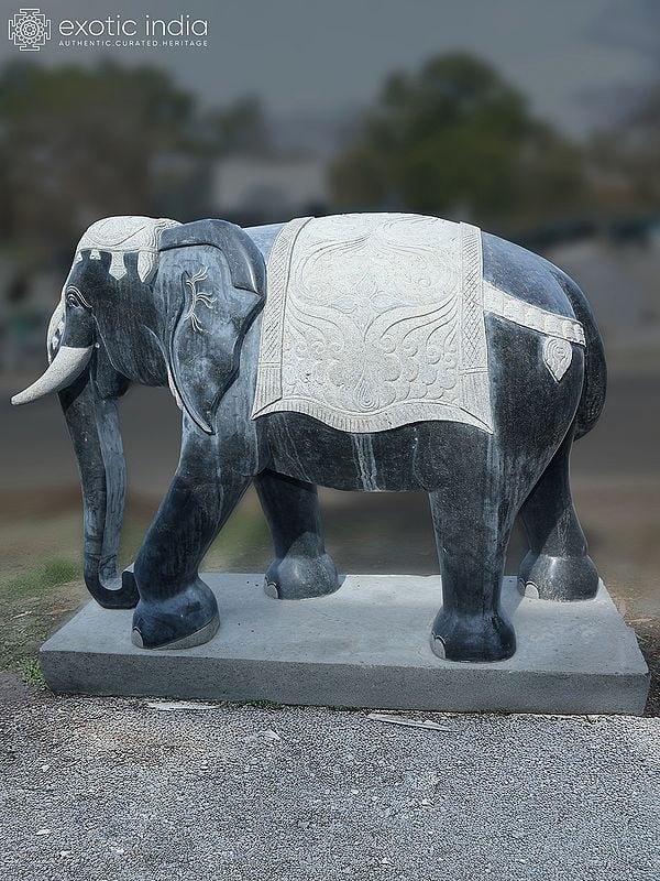 60" Large Granite Stone Statue Of The Royal Elephants - Pair