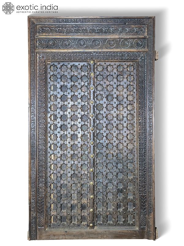 89" Vintage Style Wood Hand Carved Pattern Front Door