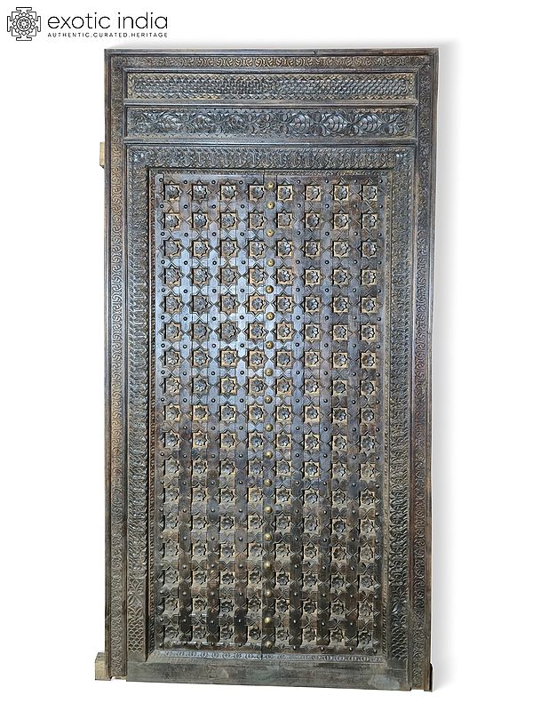 100" Large Size Traditional Floral Hand Carved Indian Woode Door