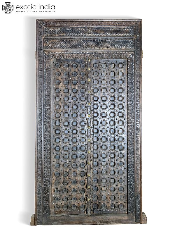 94" Large Hand Carved With Frame | Vintage Wood Door