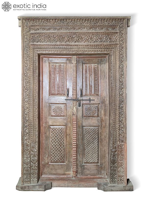 101" Traditional Large Size Hand Carved Wood Door With Frame