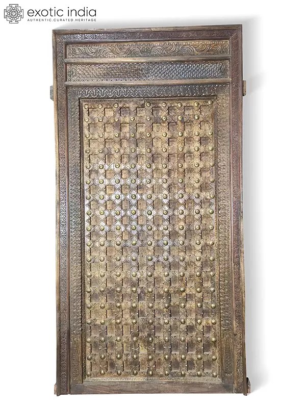97" Vintage Style Indian Hand Carved Wood Door
