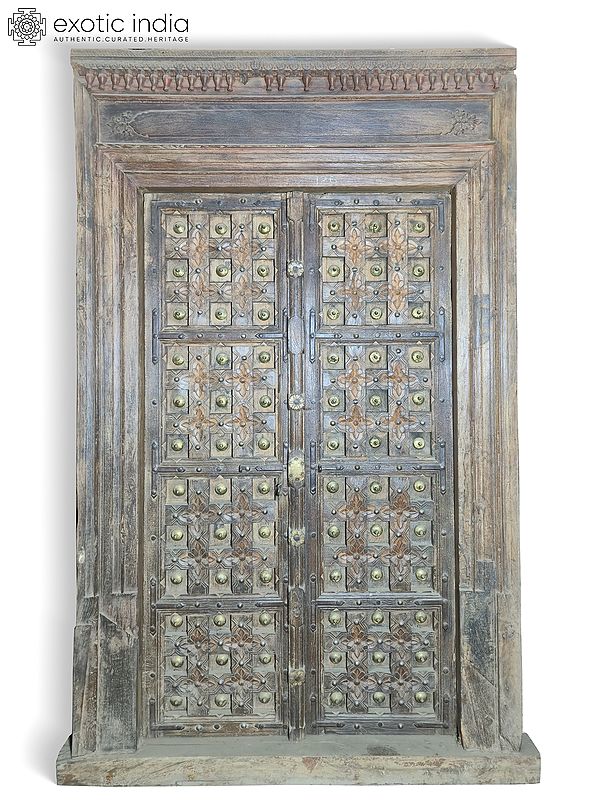 100" Hand Carved Vintage Style Indian Front Wood Door