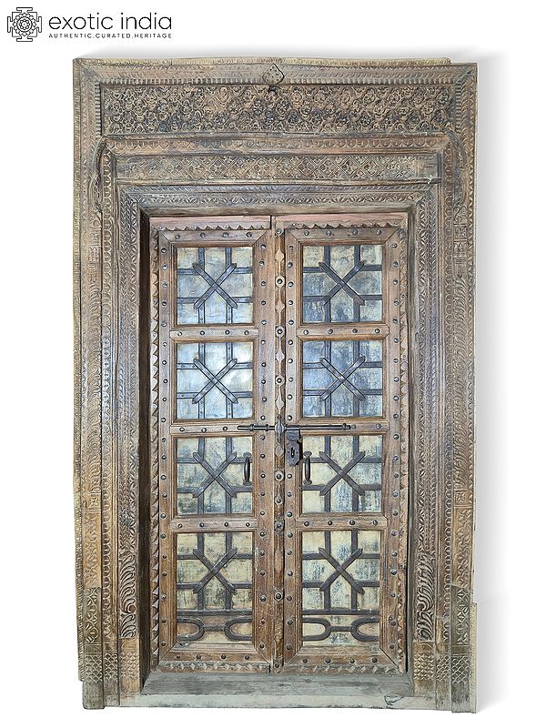 101" Hand Carved And Iron Strip Indian Main Wood Door