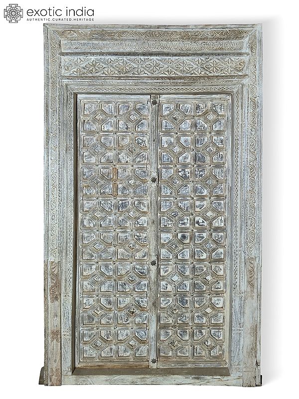 96" Vintage Style Hand Carved Indian Main Wood Door