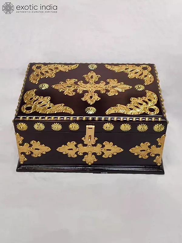 13" Classic Design Brass Decorative Wooden Jewelry Box